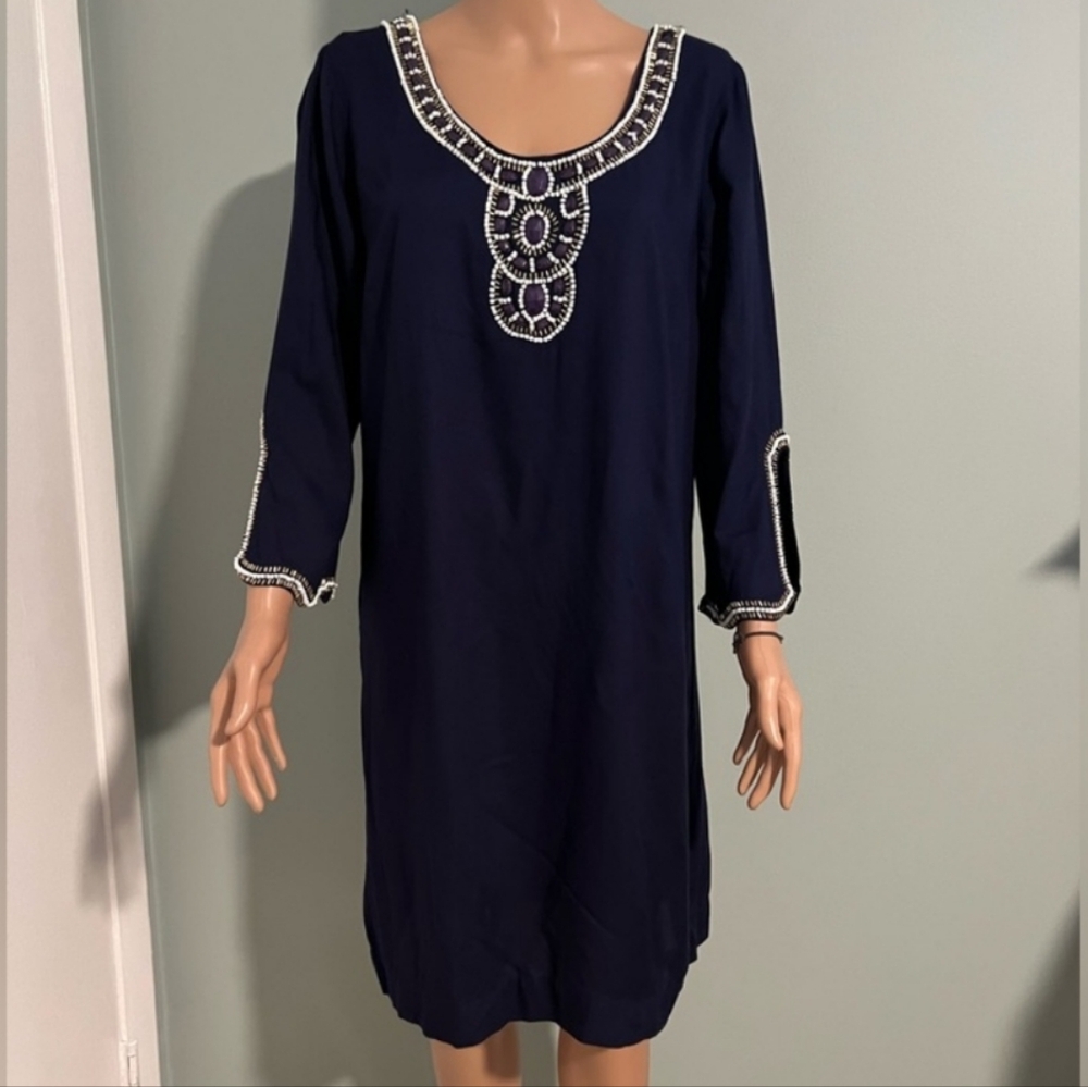 Lilly Pulitzer Navy Sarah Beaded Tunic Dress medium Excellent